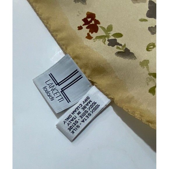 LANCETTI Beige Floral Silk Scarf ITALY 35”/ 34” EC - Picture 3 of 5